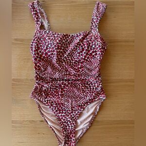 Womens J Crew One-Piece Swimsuit in Red and White Strawberry Print